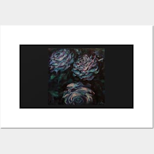 Three blue roses on square background Posters and Art